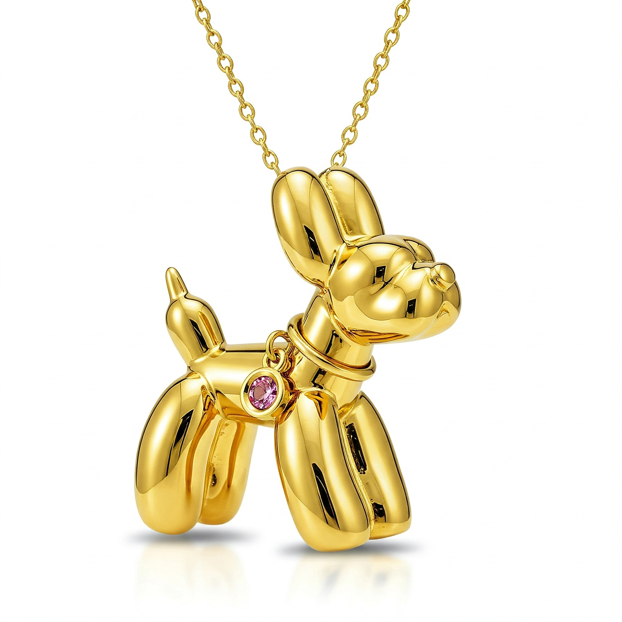 Balloon Dog Pendant Necklace with Star and Crystal Charm in Stainless Steel